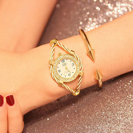 Relógios de punho com pulseira de cabo de dois tons exclusivos para meninas da moda